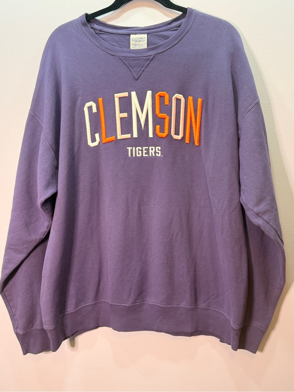 Clemson Purple Crewneck Sweatshirt with Orange & White Clemson Lettering